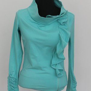 KARMA San Suu ruffle Sz XS Zip jacket TIFFANY Blue Aqua Workout SWEATSHIRT